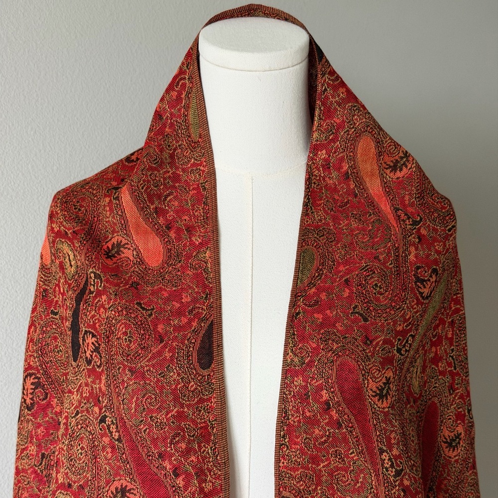 ALMHD Co Jerusalem Cashmere Red Paisley Fringe Shawl Wrap - Traditional Pattern - Picture 3 of 10